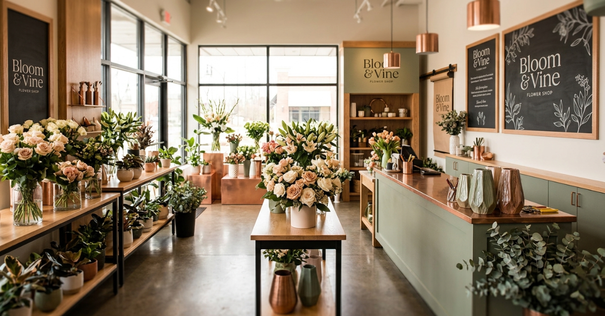 flower shop interior branding and retail display